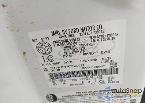 2012 Ford F150 Supercrew from USA, damaged, VIN 1FTFW1E67CFB30032